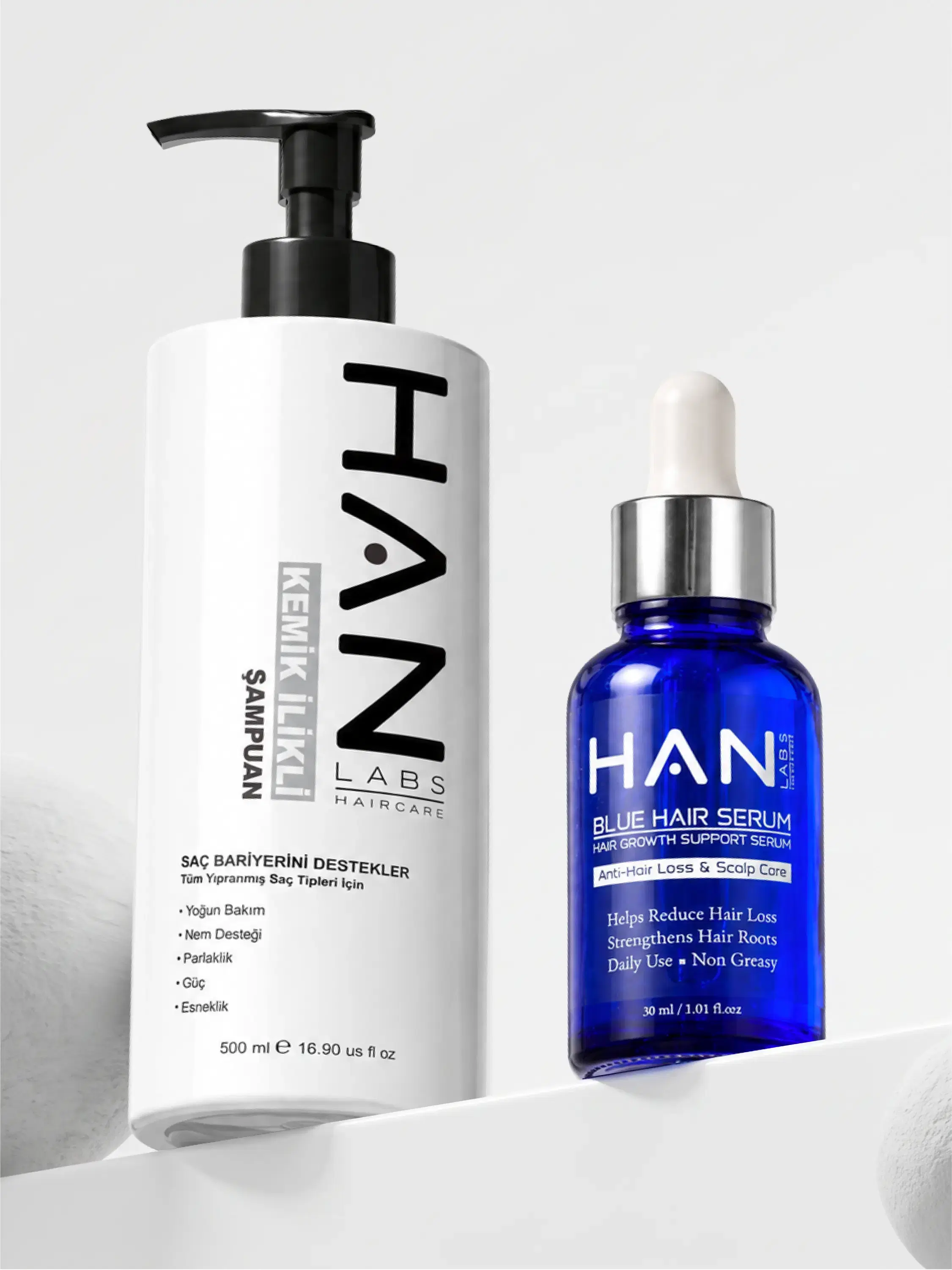 HAN LABS Kemik İlikli Şampuan ve Mavi Serum ikilisi