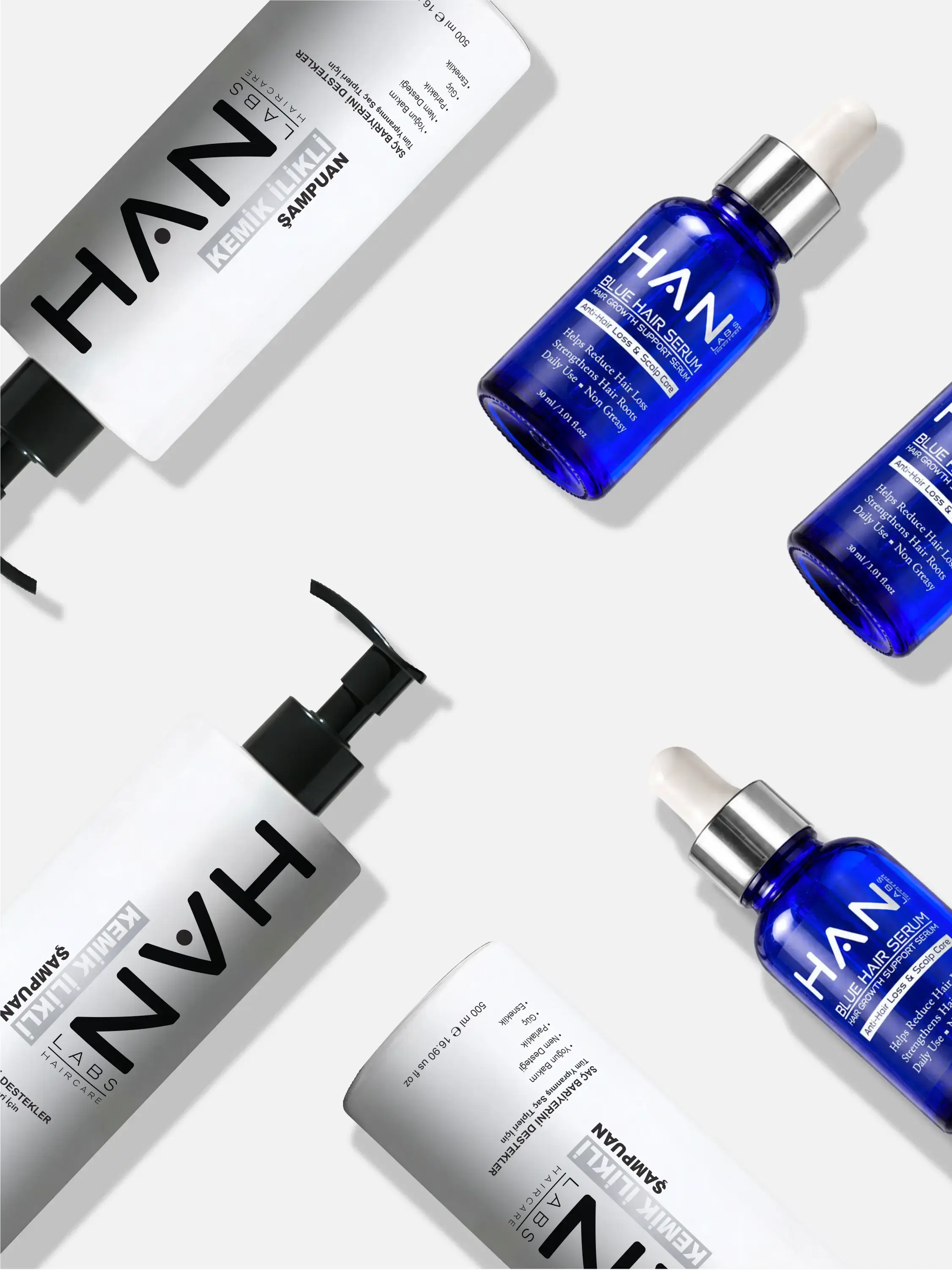 HAN LABS Kemik İlikli Şampuan ve Mavi Serum bakım sistemi
